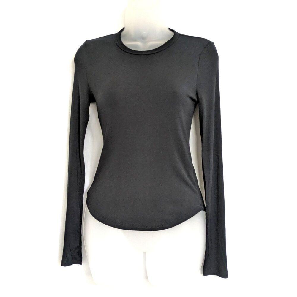 Sunday Best Black Ribbed Knit Crewneck Sweater Top Long Sleeve S Lightweight